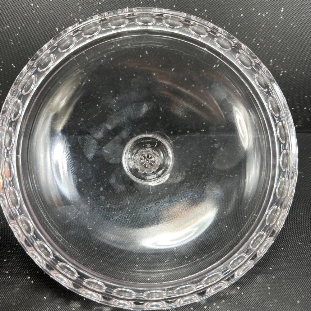 George Ripley Dakota Pattern Glass Pedestal Compote Lilac Tint Lid 11.5in Clear